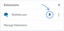 Step 2: Click the pin icon for WishList.com
